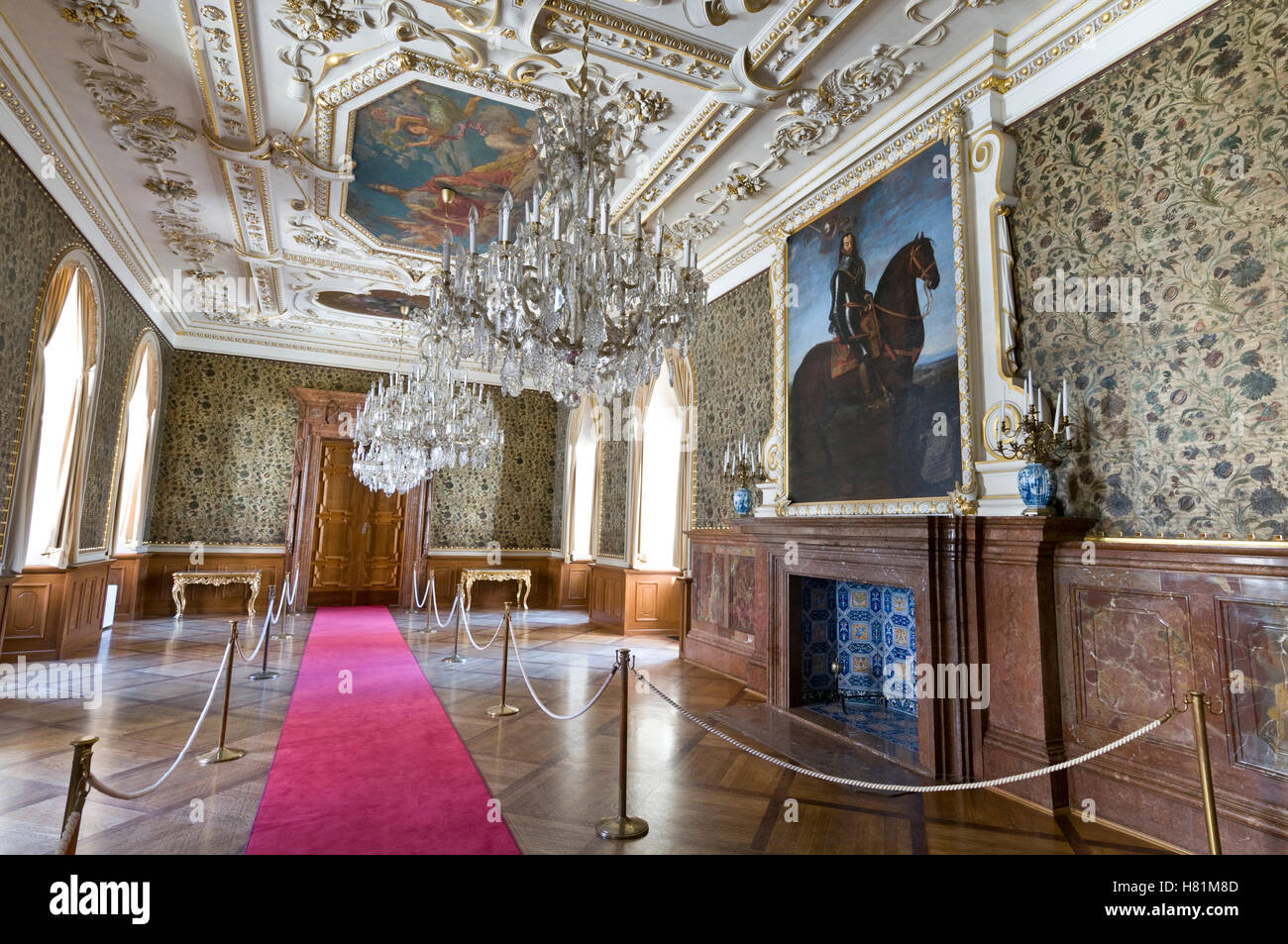The Leather Hall because of its leather wall coverings was originally called the Knights’ Hall is at Wallenstein Palace, now the Stock Photo