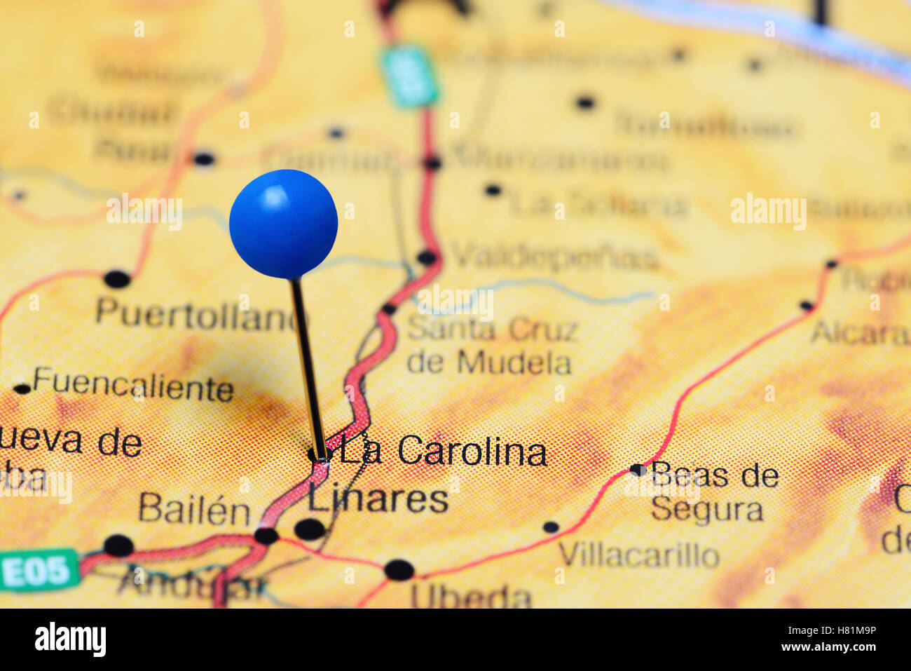 La Carolina pinned on a map of Spain Stock Photo