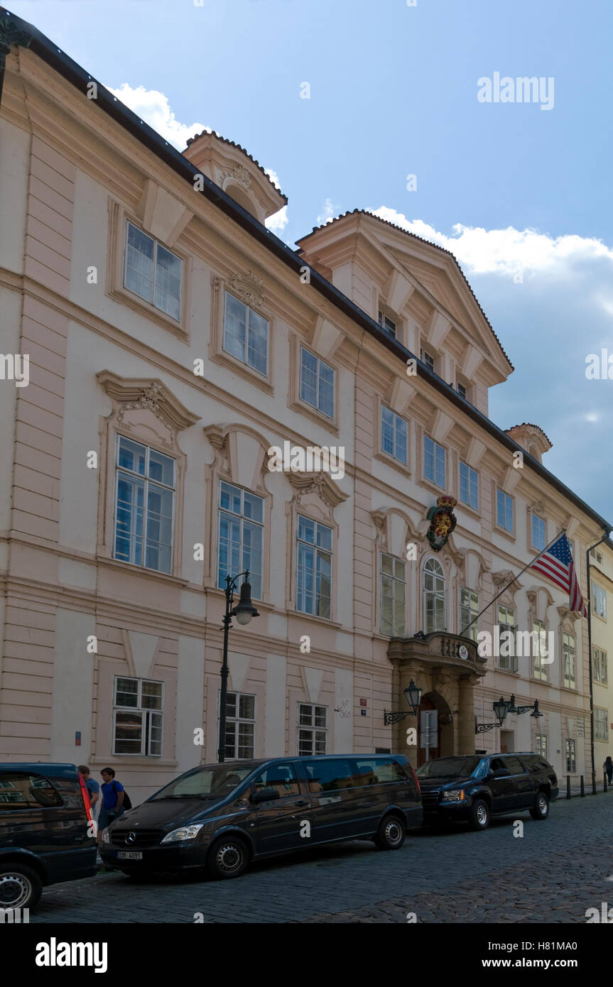 The American Embassy in the Castle District of Prague in the Czech Republic Stock Photo