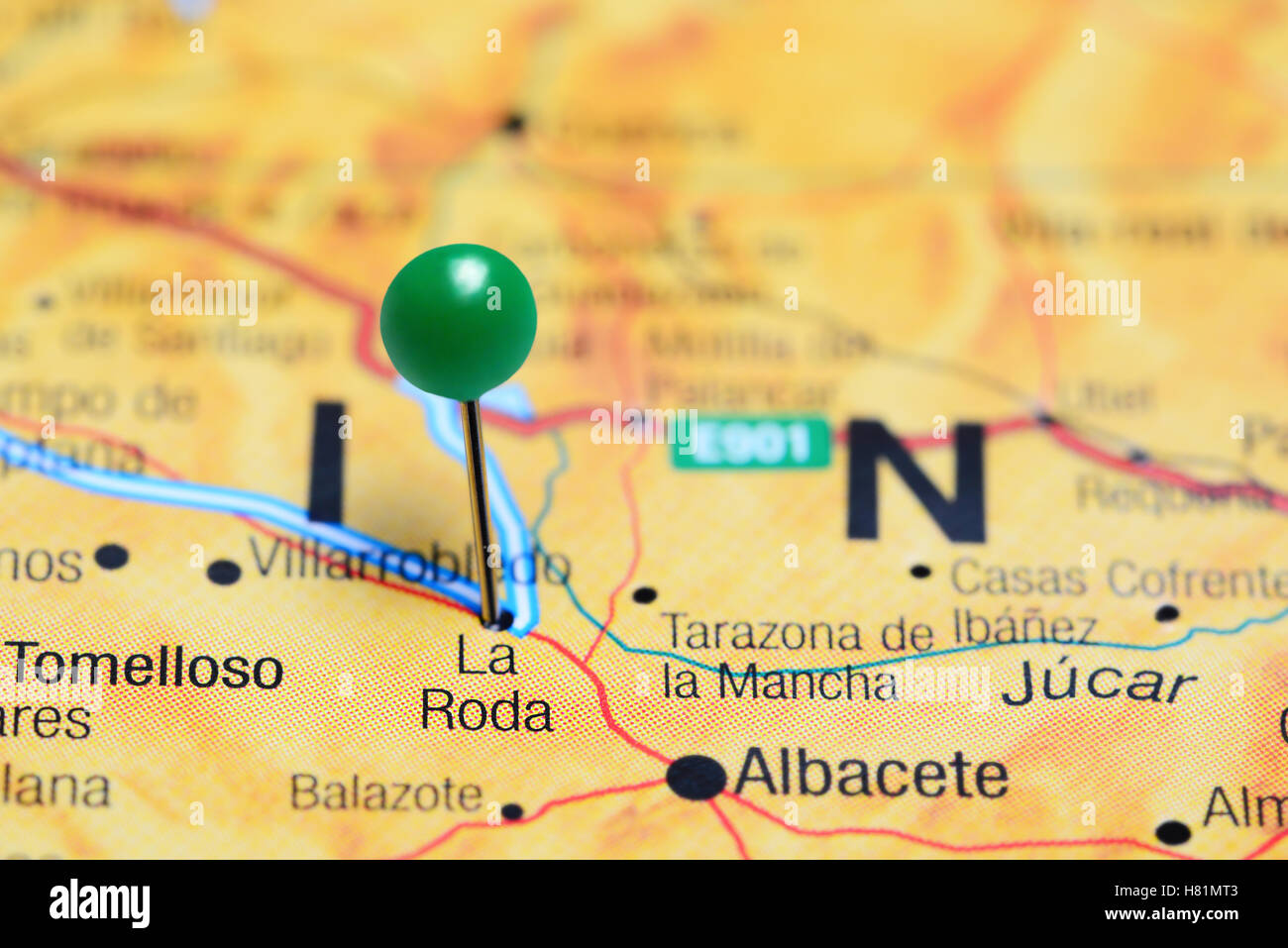 La Roda pinned on a map of Spain Stock Photo - Alamy