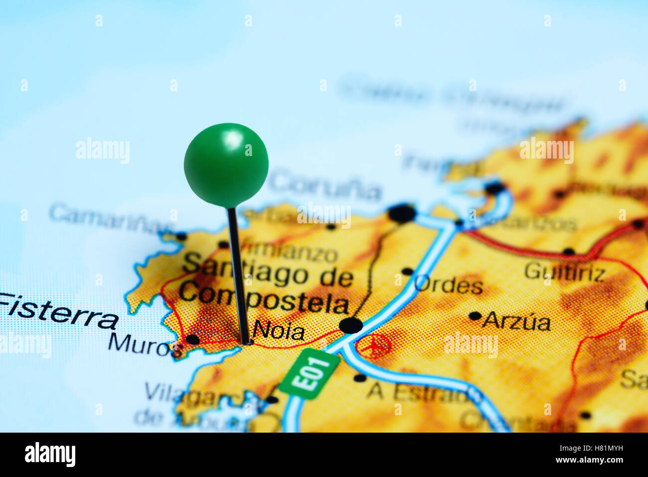 Noia pinned on a map of Spain Stock Photo - Alamy