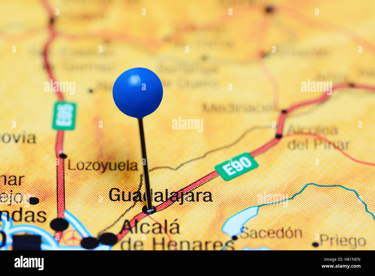 Guadalajara pinned on a map of Spain Stock Photo