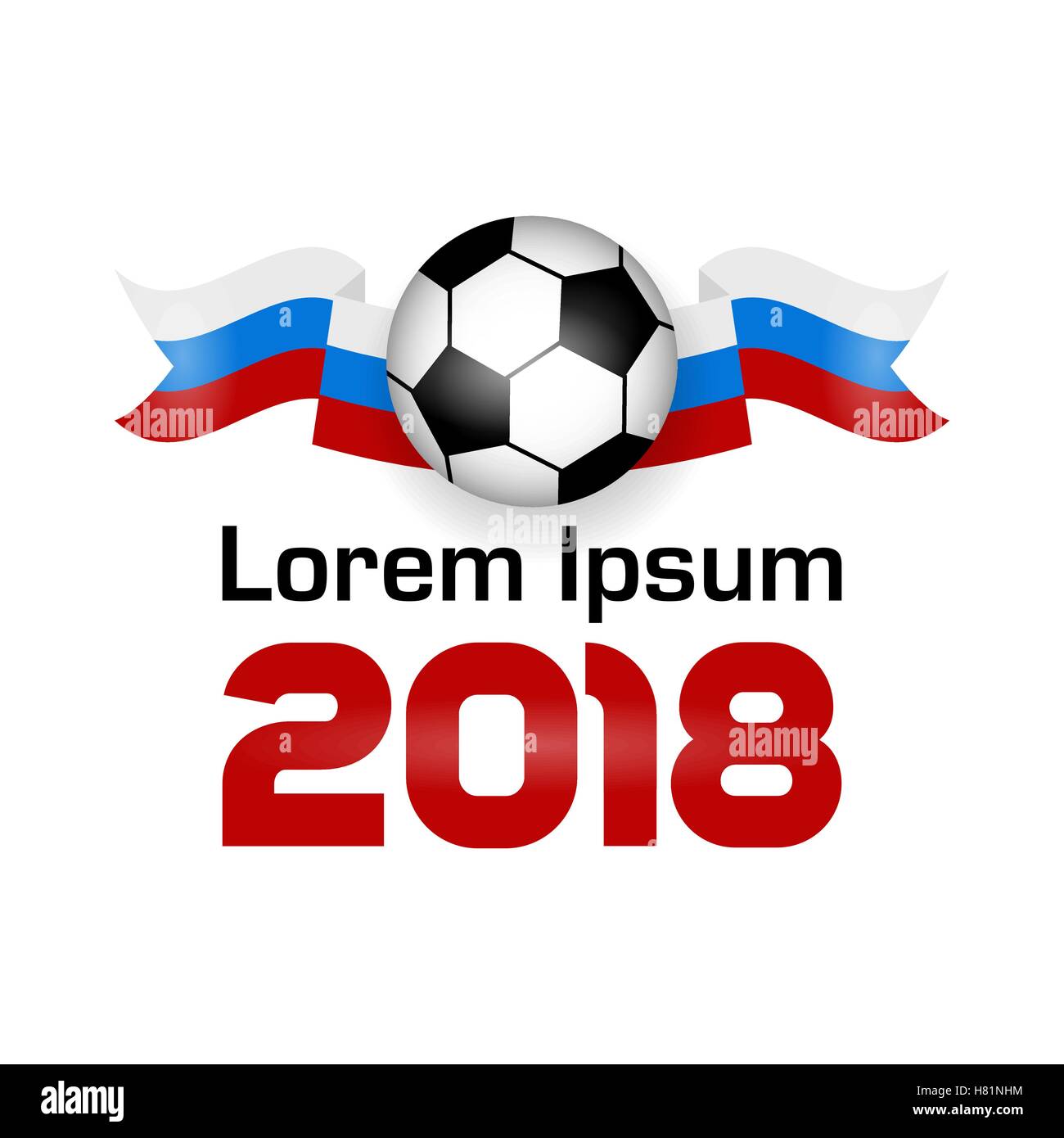 Logo Football Championship 2018 with shadow. Poster With Flag Of Russia. Vector Illustration Flat colored banner isolated soccer Stock Vector