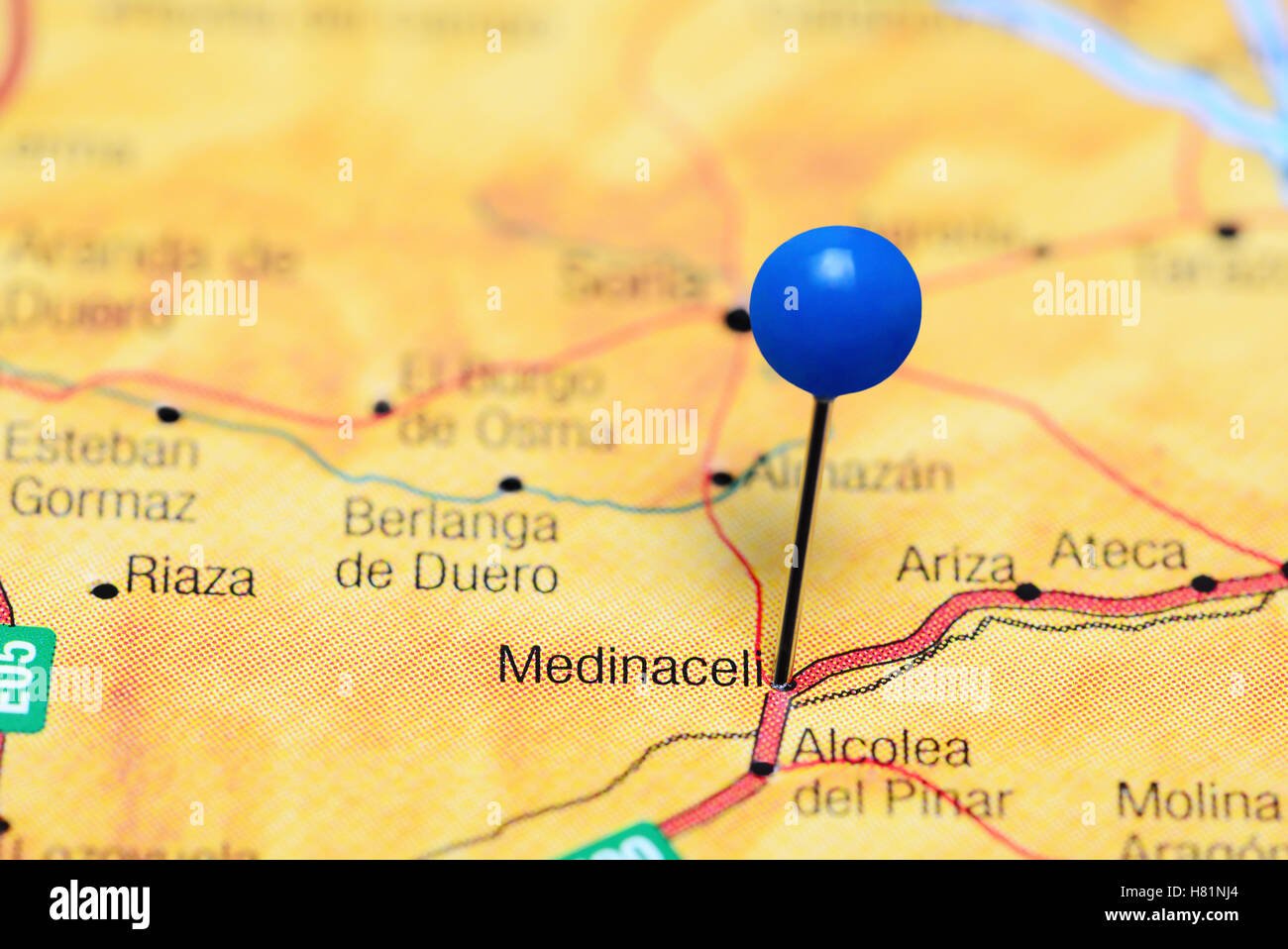 Medinaceli pinned on a map of Spain Stock Photo