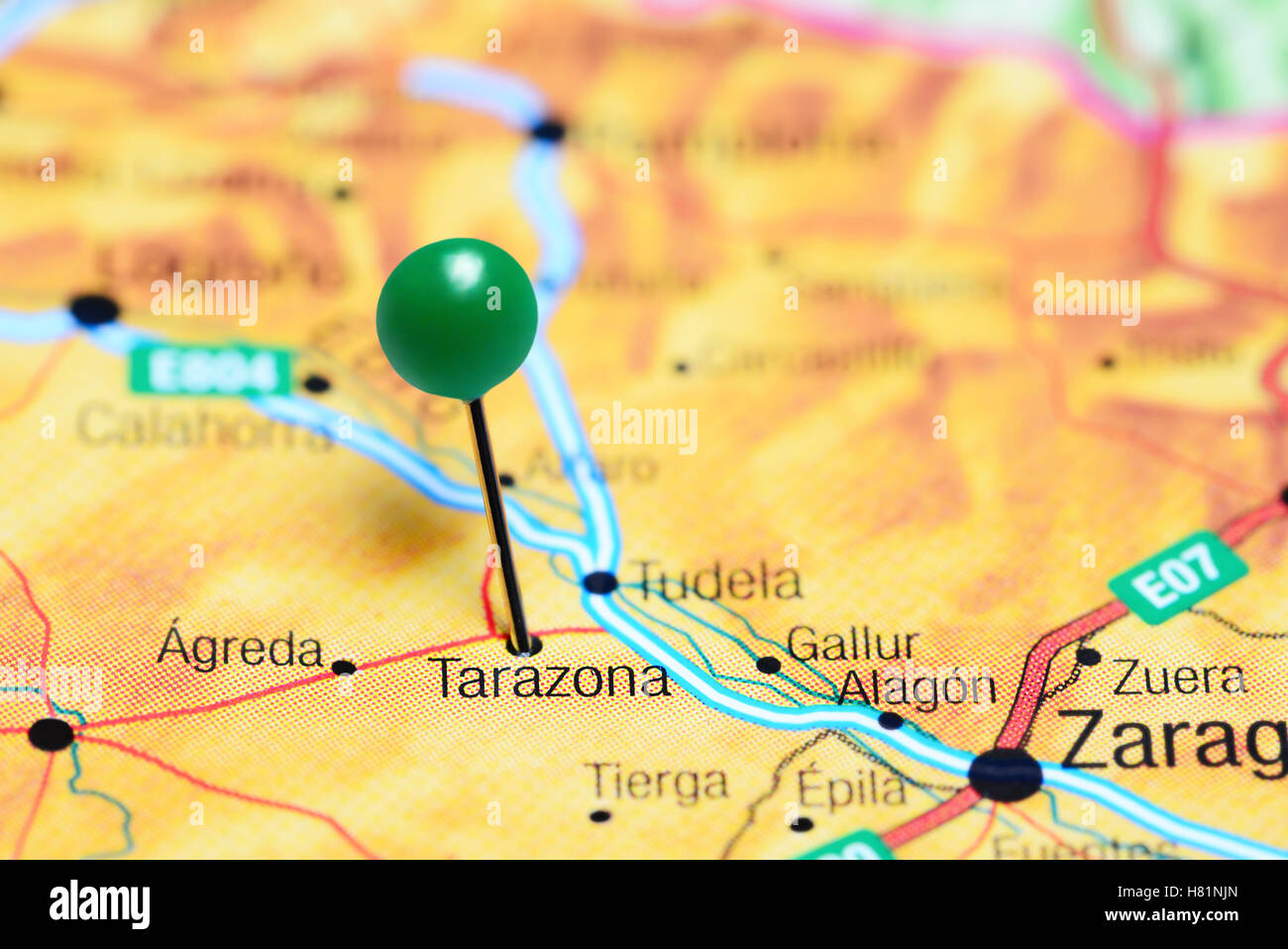 Tarazona pinned on a map of Spain Stock Photo