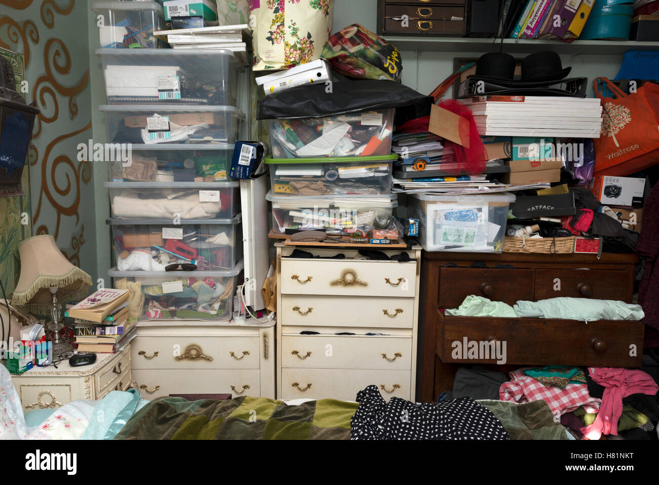 Cluttered bedroom Stock Photo