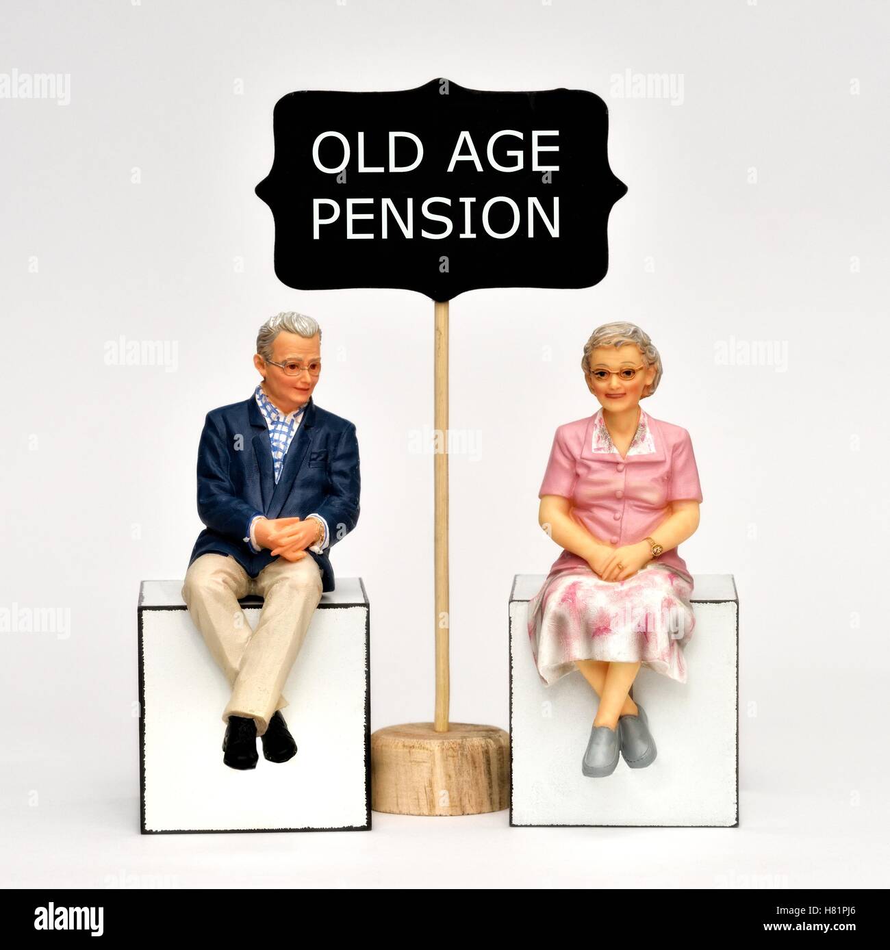 A figurine pensioner couple,old age pension. Stock Photo