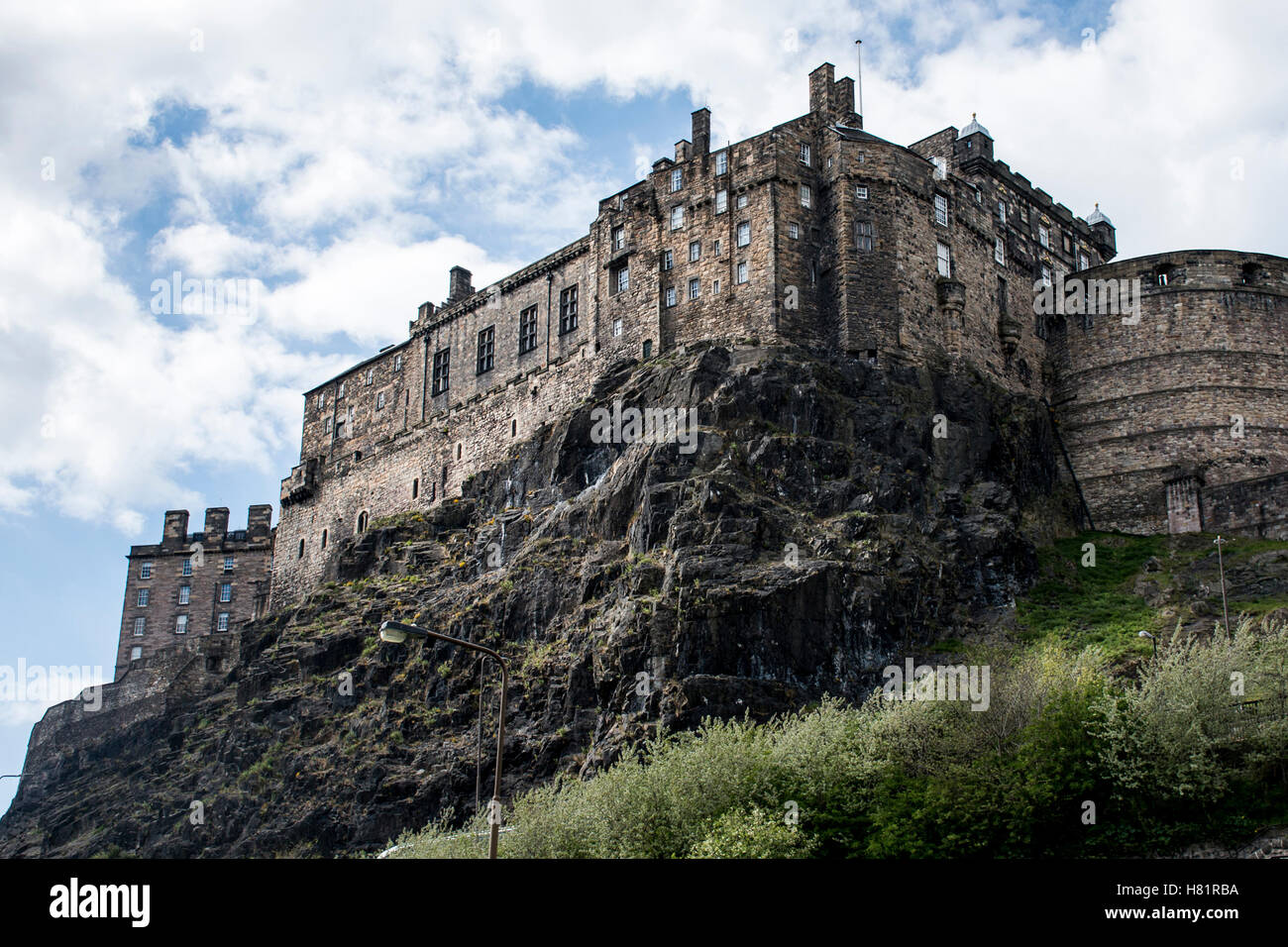 Edinburgh city the historic Castle Rock sunny Day backside shot Stock Photo