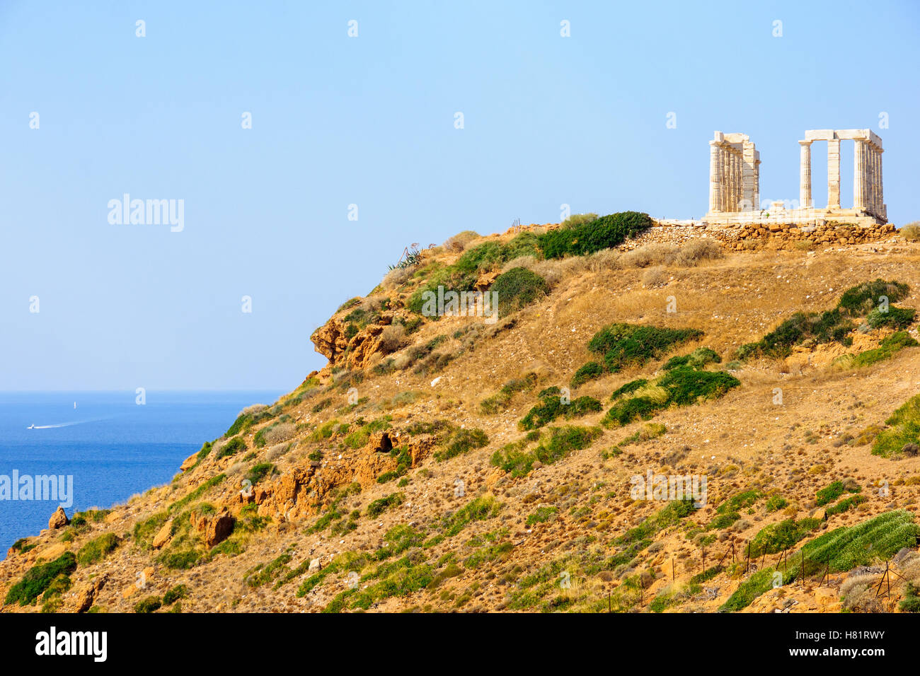 An ancient Greek temple of Poseidon, in Cape Sounion, Greece Stock ...