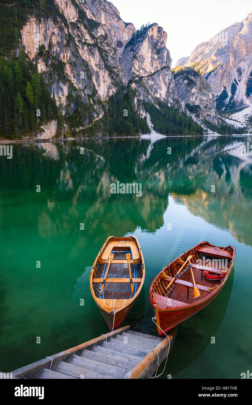 Boats On The Braies Lake Pragser Wildsee In Dolomites Mountains boats-on-the-braies-lake-pragser-wildsee-in-dolomites-mountains