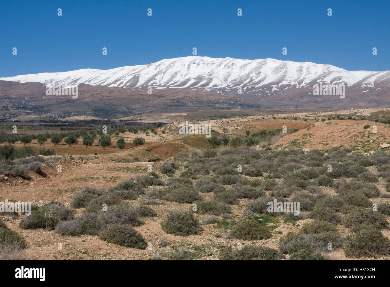 Snowy mountain peaks including Mount Hermon in the Golan Heights, Syria ...