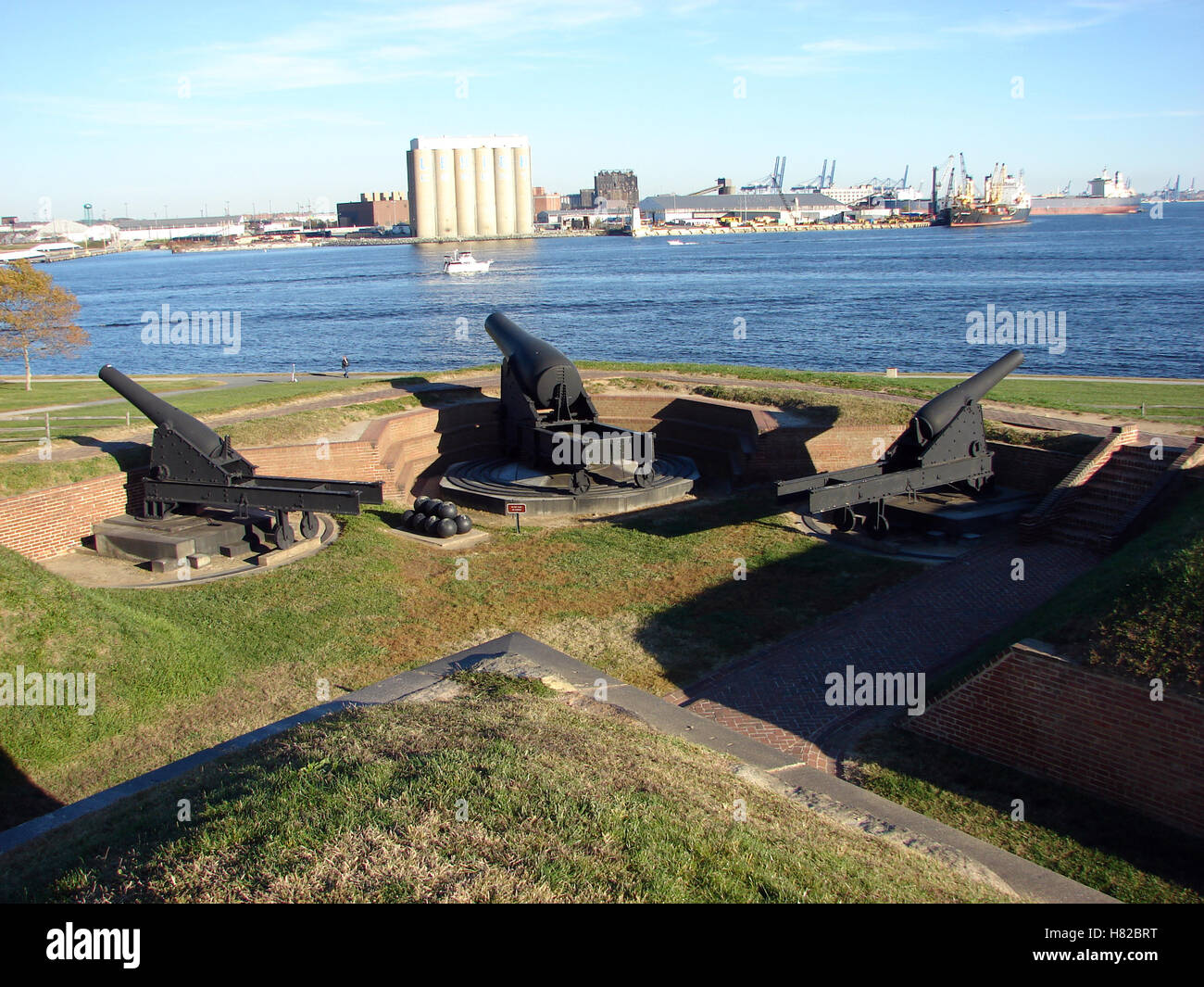Cannons at Fort McHenry in Baltimore, MD Stock Photo