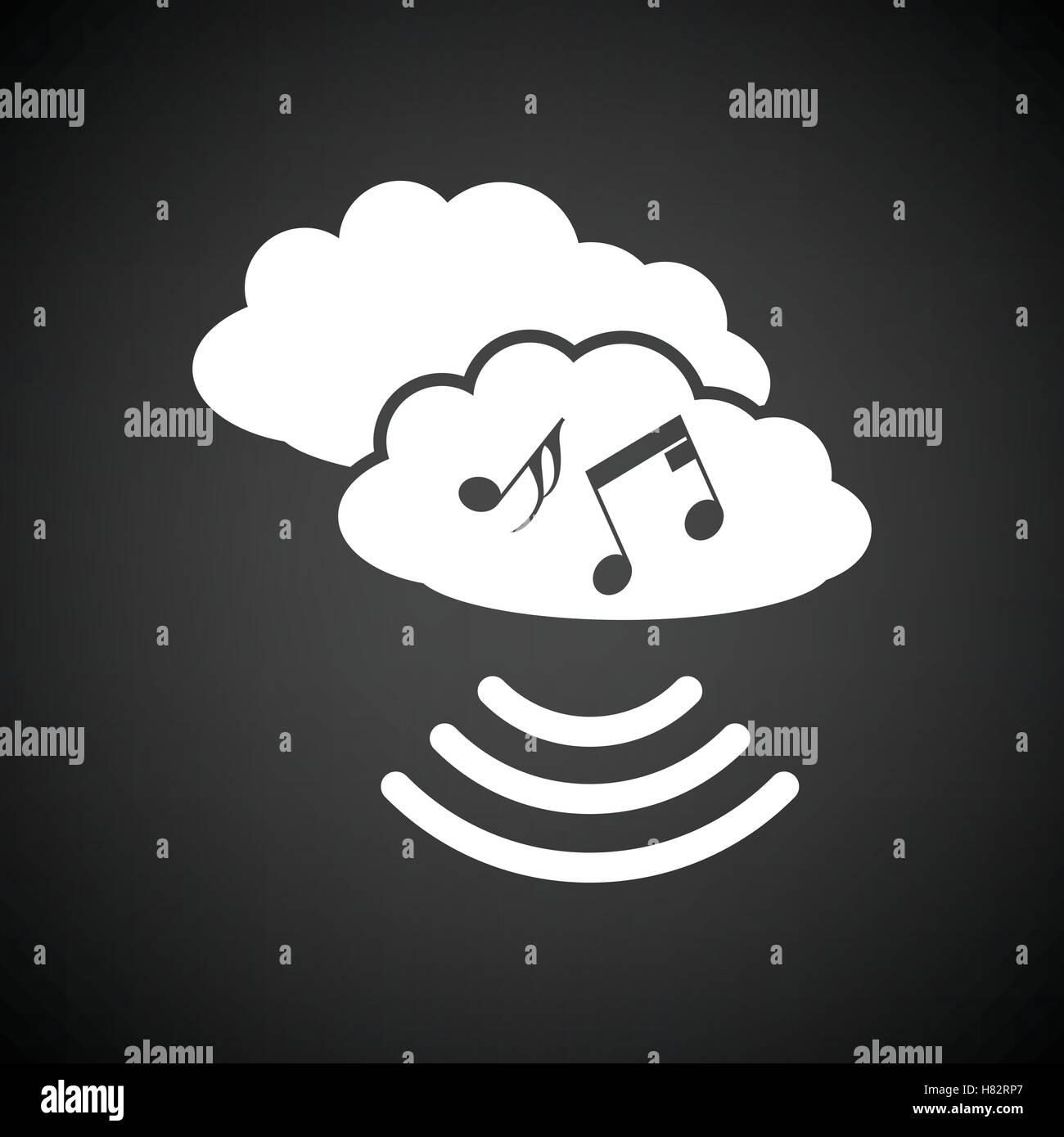 Music cloud icon. Black background with white. Vector illustration