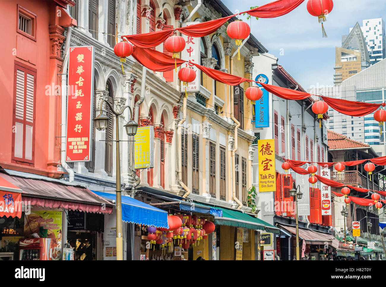 Typical Chinese Shop houses and small shops in Chinatown, Singapore