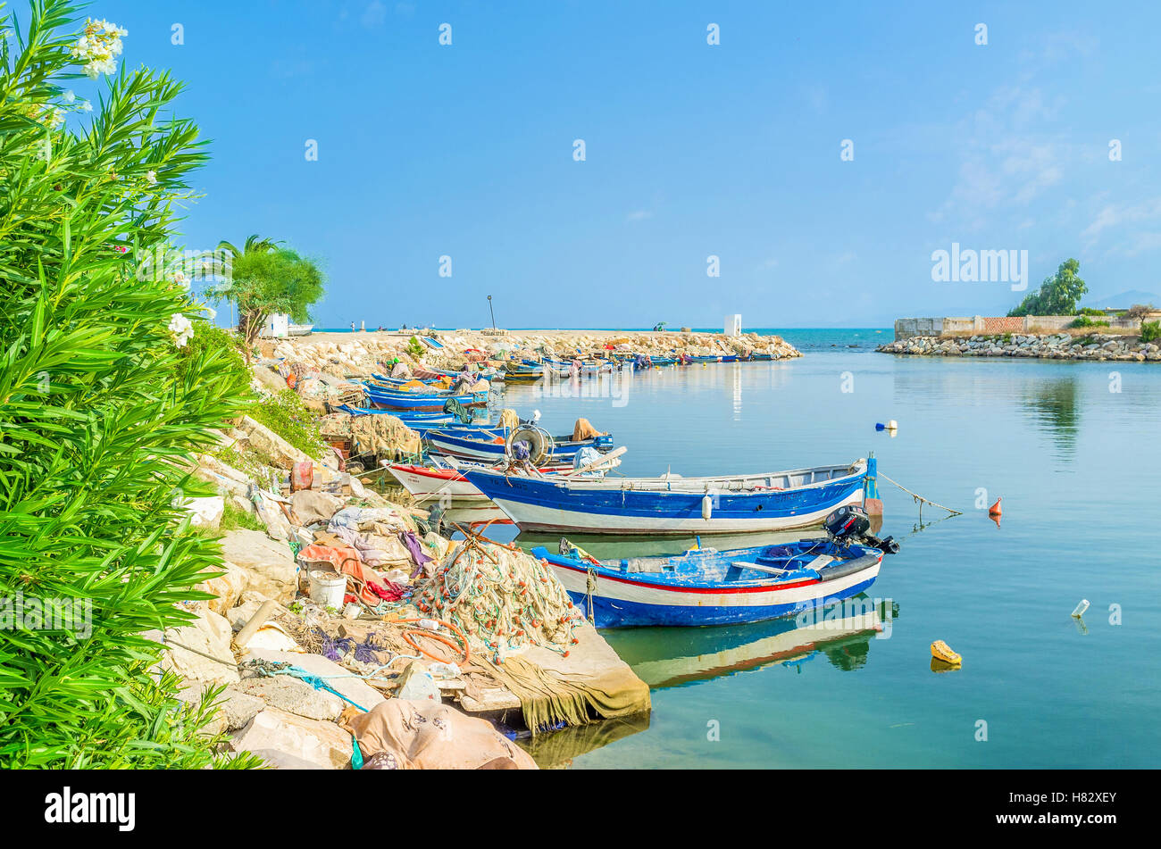 The quite fishing harbour was the greatest port in Punic times, Carthage, Tunisia Stock Photo