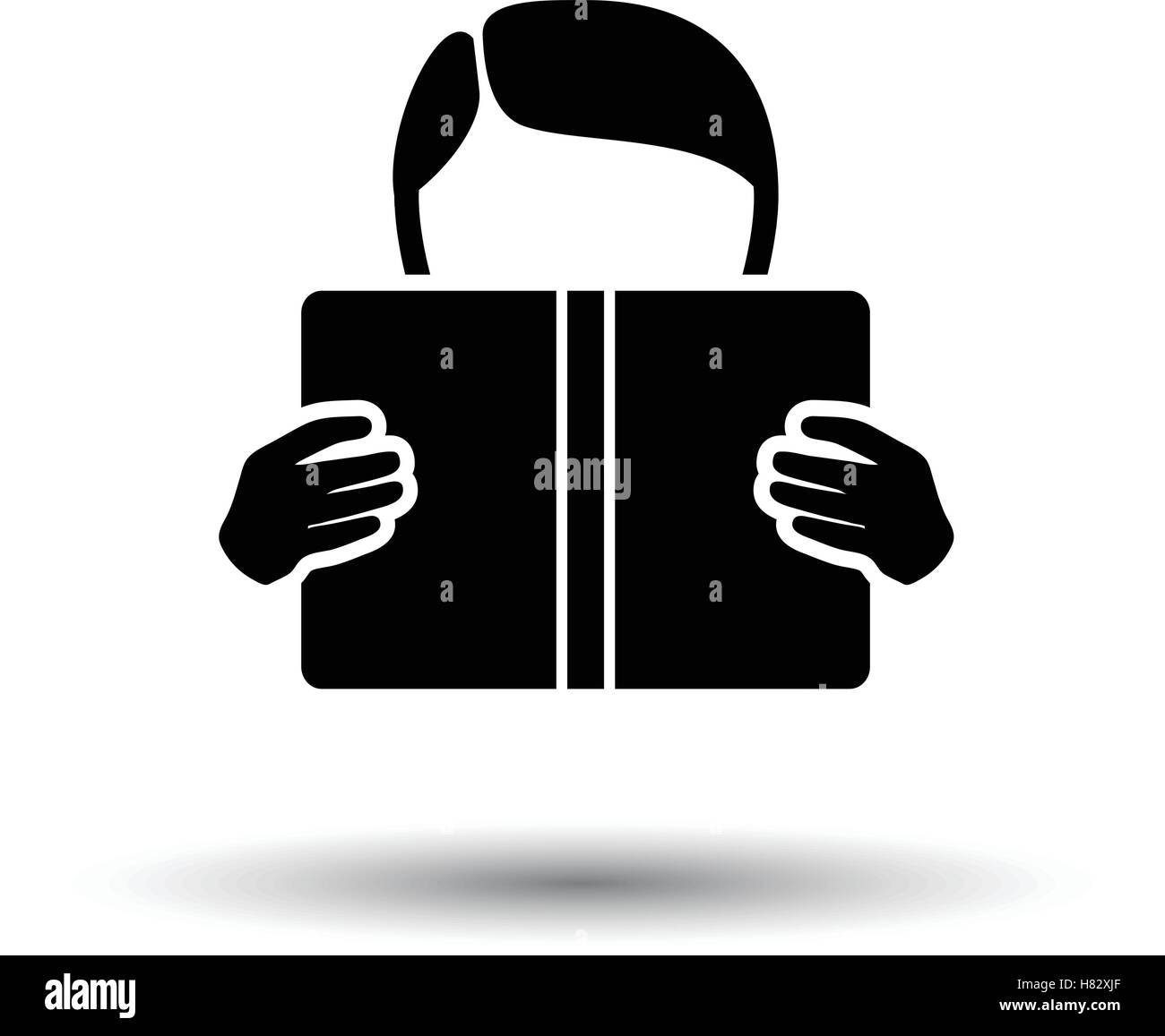 Boy reading book icon. White background with shadow design. Vector ...