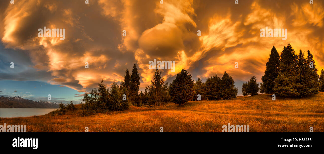 Sunset near Lake Pukaki, Mackenzie Country, New Zealand Stock Photo Alamy