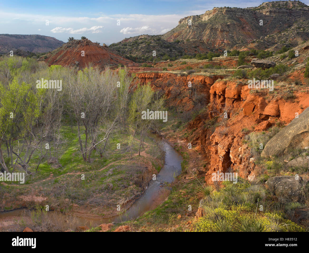 River flowing in canyon near sandstone mountains, Palo Duro Canyon ...