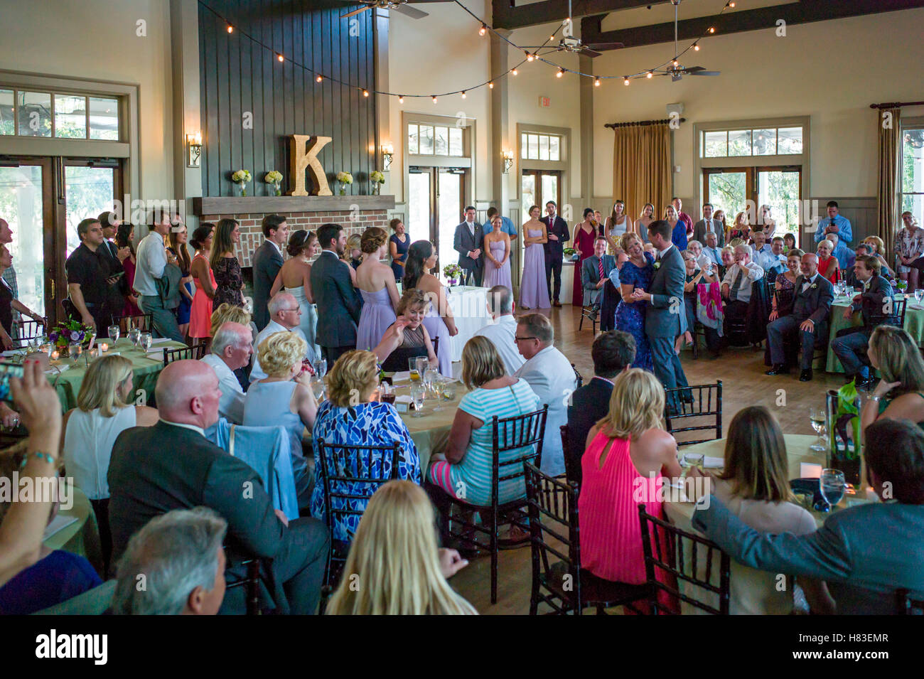 Wedding reception; Creek Club at I'On; Mt. Pleasant; near Charleston; South Carolina; USA Stock Photo