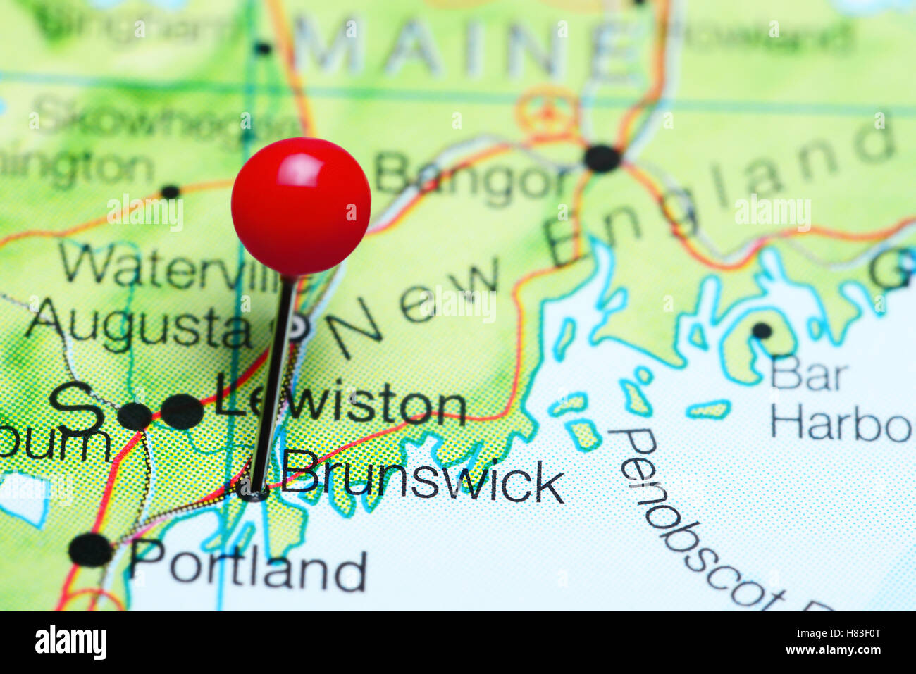 Brunswick pinned on a map of Maine, USA Stock Photo Alamy