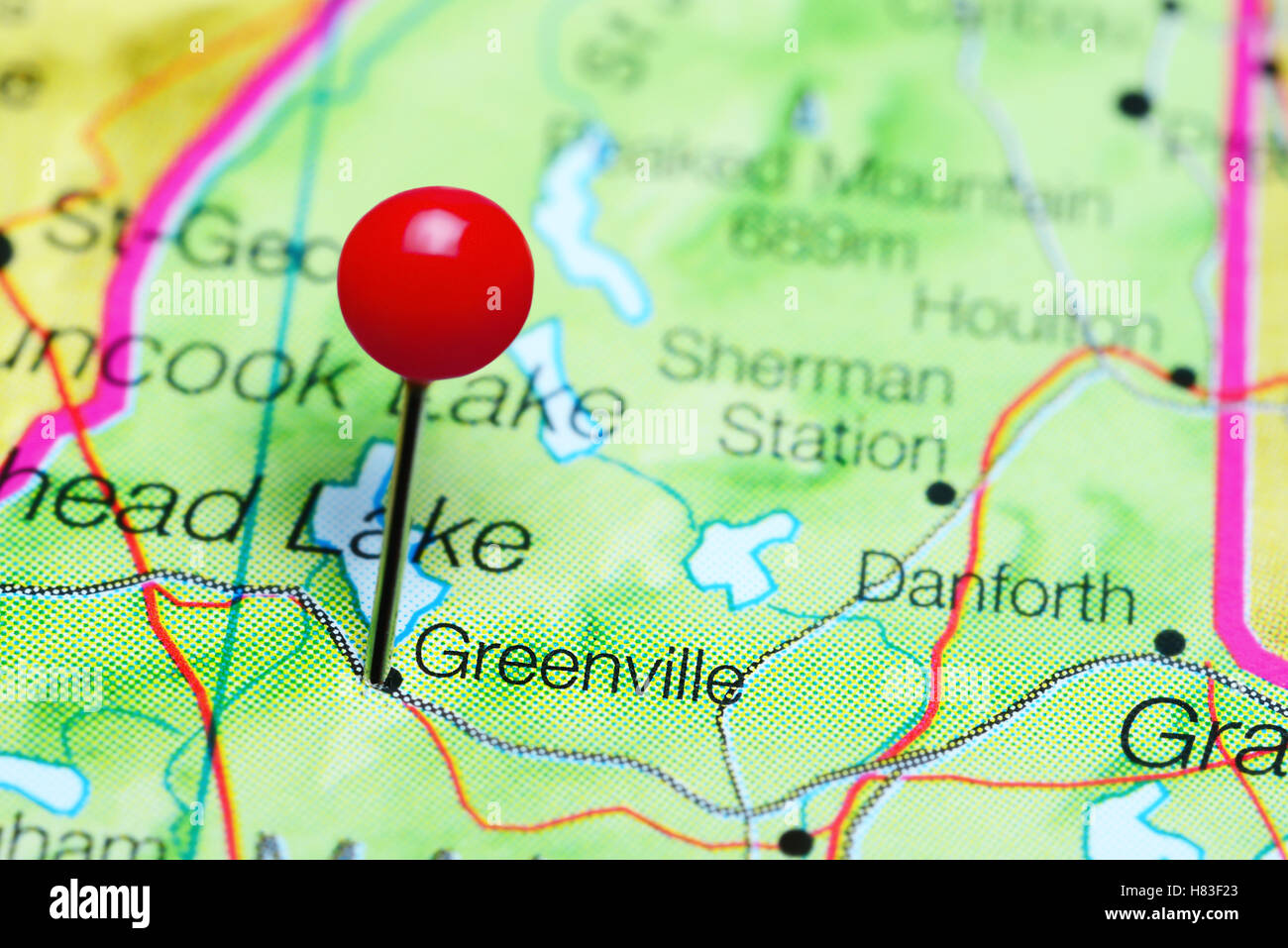 Greenville pinned on a map of Maine, USA Stock Photo Alamy