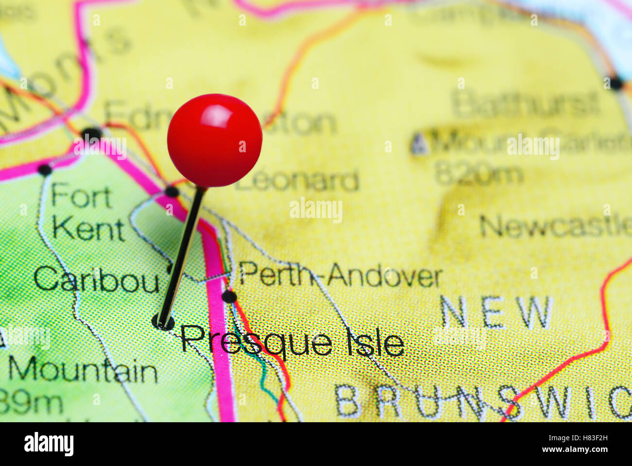 Presque Isle pinned on a map of Maine, USA Stock Photo Alamy