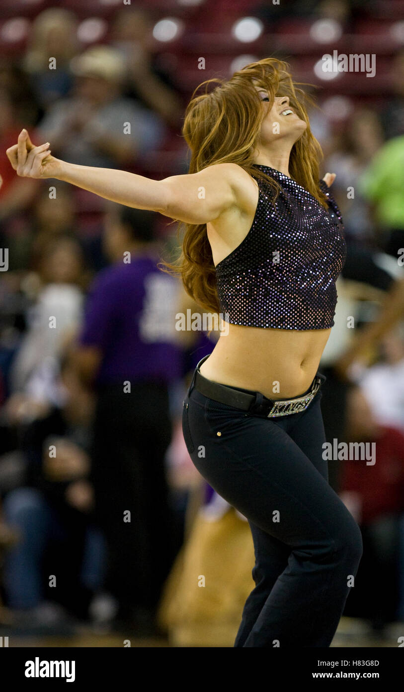 February 28, 2010; Sacramento, CA, USA;  Sacramento Kings dance team member performs during the second quarter against the Los Angeles Clippers at the ARCO Arena.  Sacramento defeated Los Angeles 97-92. Stock Photo