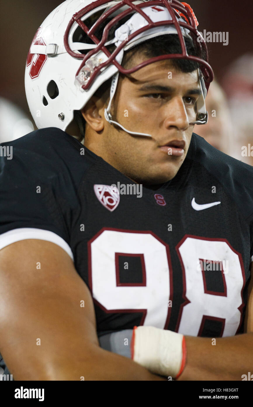 September 18, 2010; Stanford, CA, USA; Stanford Cardinal defensive lineman Matthew Masifilo (98) on the sidelines during the fourth quarter against the Wake Forest Demon Deacons at Stanford Stadium. Stanford defeated Wake Forest 68-24. Stock Photo