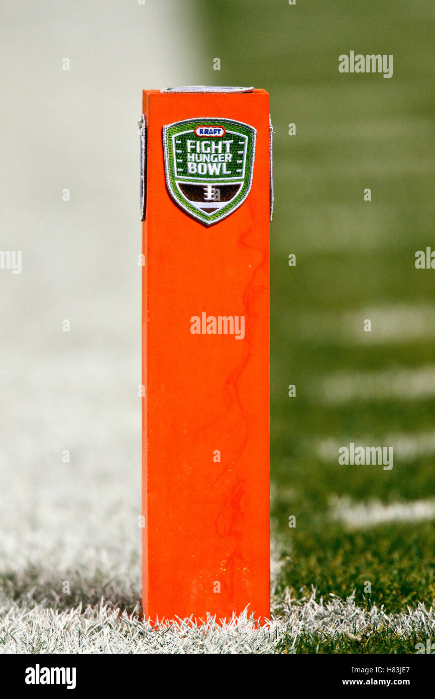 January 9, 2011; San Francisco, CA, USA; A pylon end zone marker with the 2011 Fight Hunger Bowl