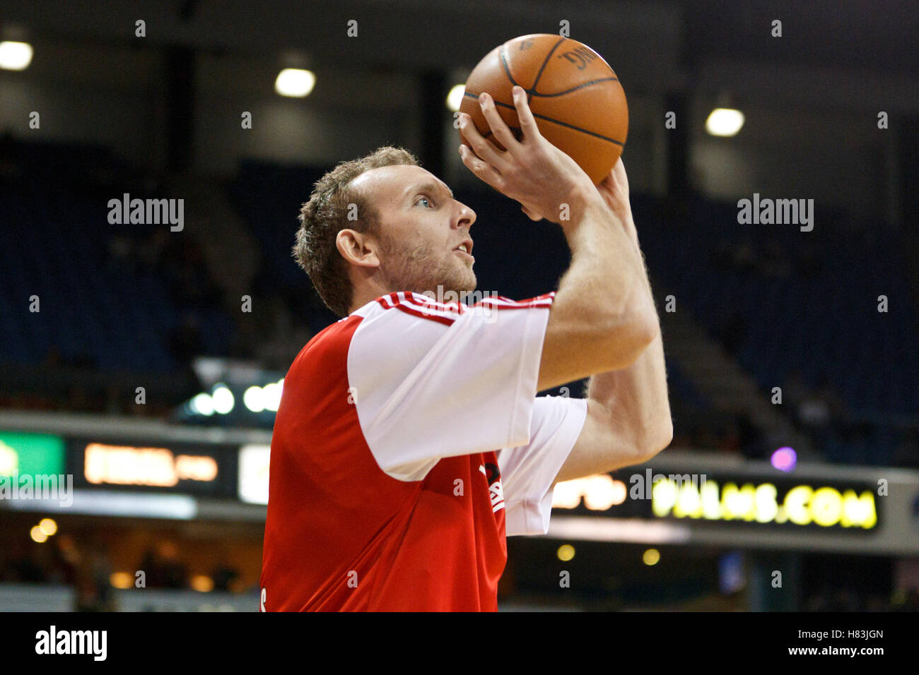 January 19, 2011; Sacramento, CA, USA;  Portland Trail Blazers power forward Sean Marks (4) warms up before the game against the Sacramento Kings at the ARCO Arena. Portland defeated Sacramento 94-90 in overtime. Stock Photo