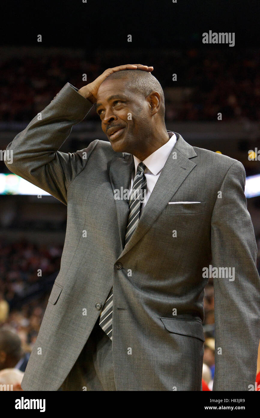 February 25, 2011; Oakland, CA, USA;  Atlanta Hawks head coach Larry Drew on the sidelines during the second quarter against the Golden State Warriors at Oracle Arena. Stock Photo