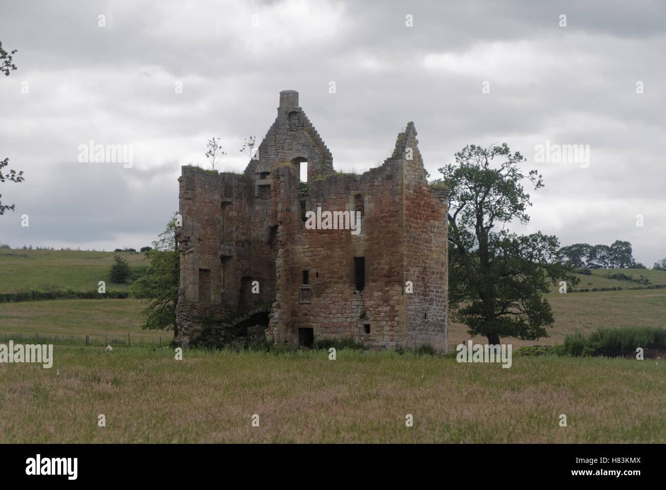 Gilbertfield Castle is a ruined 17th-century castle in Scotland Stock Photo