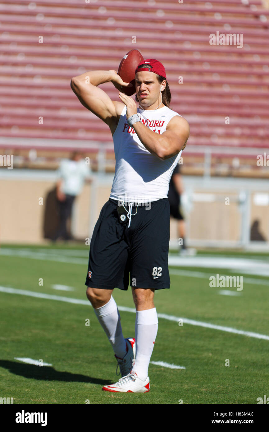 Oct 8, 2011; Stanford CA, USA;  Stanford Cardinal tight end Coby Fleener (82) warms up before the game against the Colorado Buffaloes at Stanford Stadium.  Stanford defeated Colorado 48-7. Stock Photo