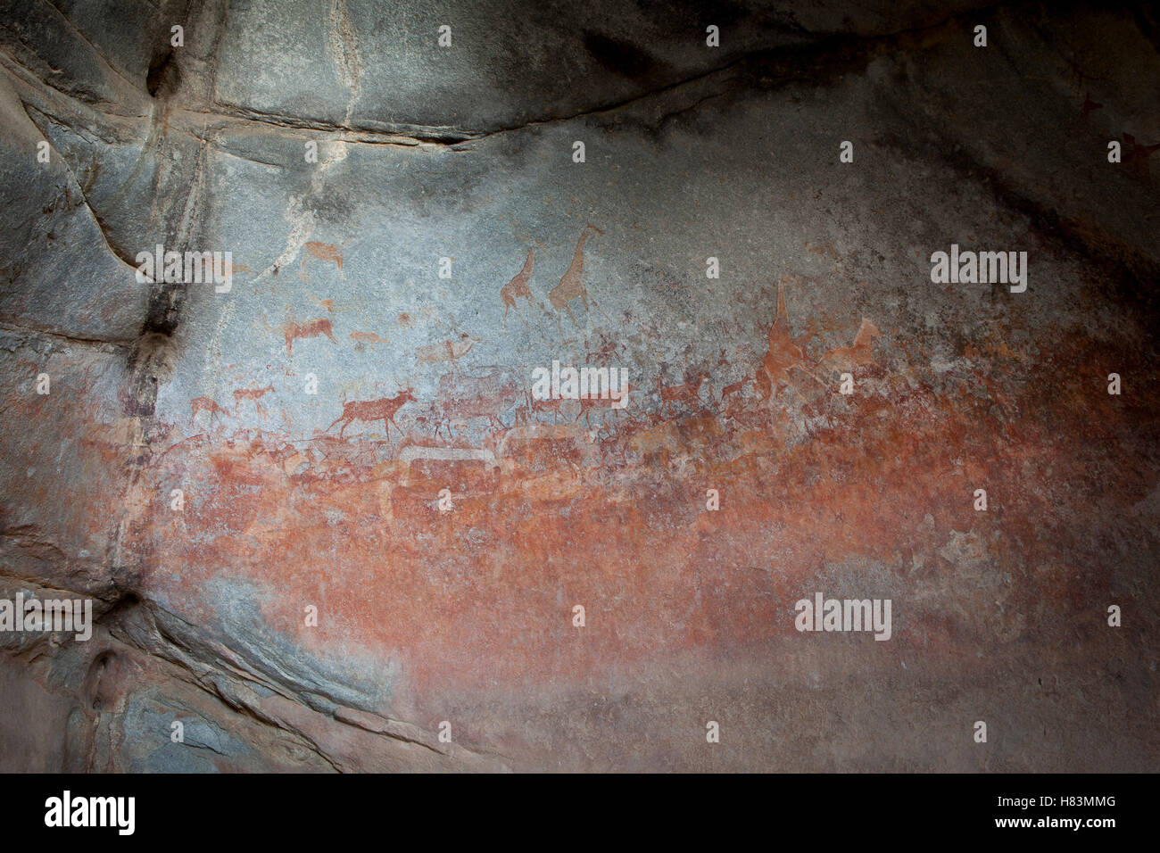 African wildlife and human figures depicted in San bushman rock