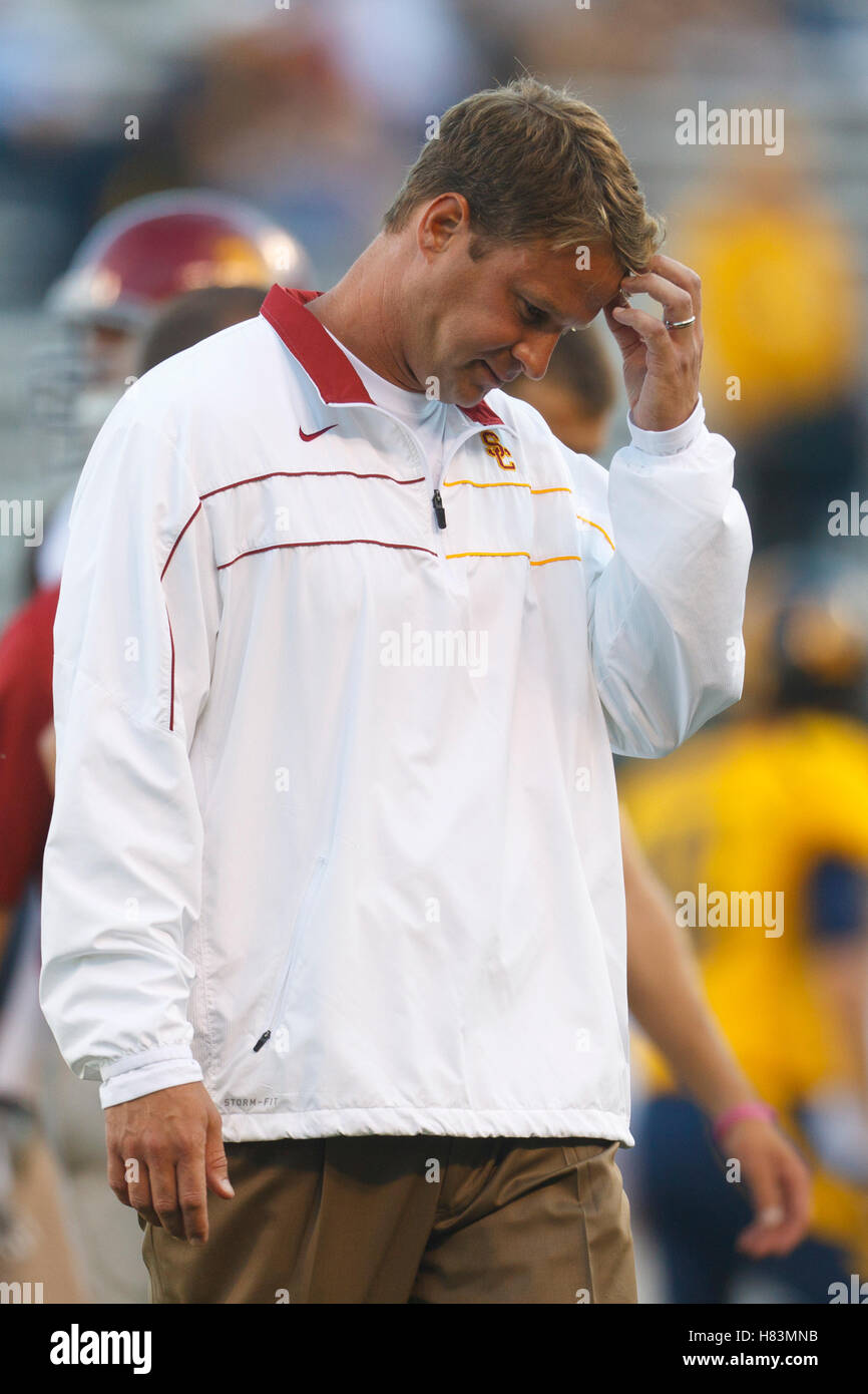 Oct 13, 2011; San Francisco CA, USA;  Southern California Trojans head coach Lane Kiffin during warm ups before the game against the California Golden Bears at AT&T Park.  Southern California defeated California 30-9. Stock Photo