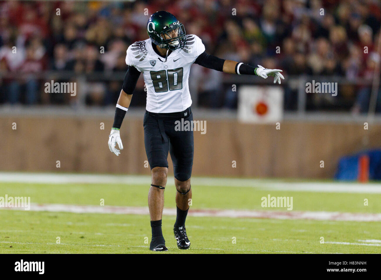 Nov 12, 2011; Stanford CA, USA;  Oregon Ducks wide receiver Lavasier Tuinei (80) lines up for a play against the Stanford Cardinal during the first quarter at Stanford Stadium.  Oregon defeated Stanford 53-30. Stock Photo