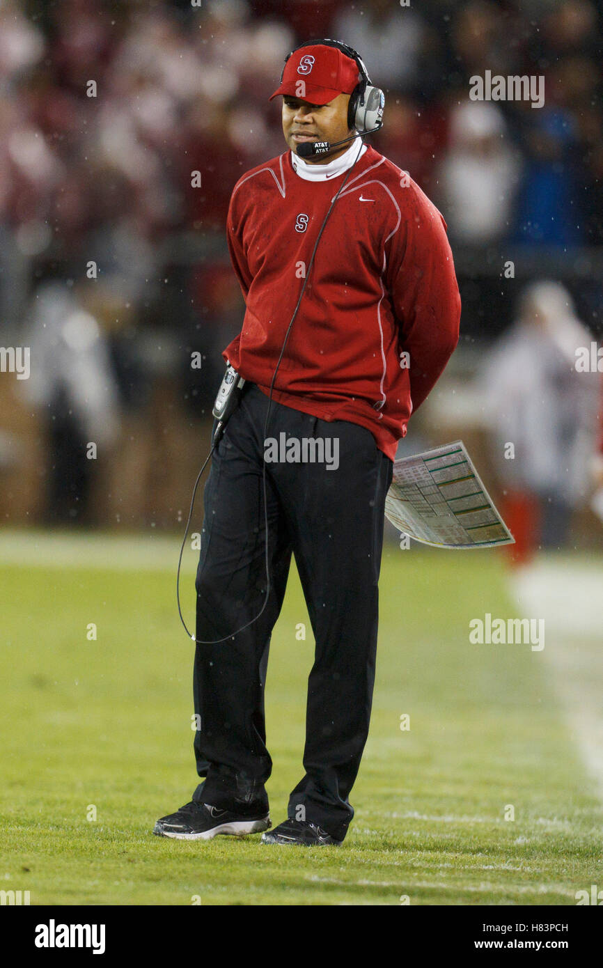 Nov 19, 2011; Stanford CA, USA;  Stanford Cardinal head coach David Shaw on the sidelines against the California Golden Bears during the second quarter at Stanford Stadium. Stock Photo