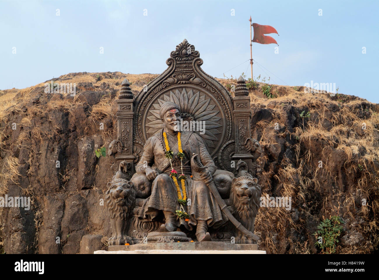 Statue of King Shivaji at Raigad Fort, Maharashtra, India Stock Photo