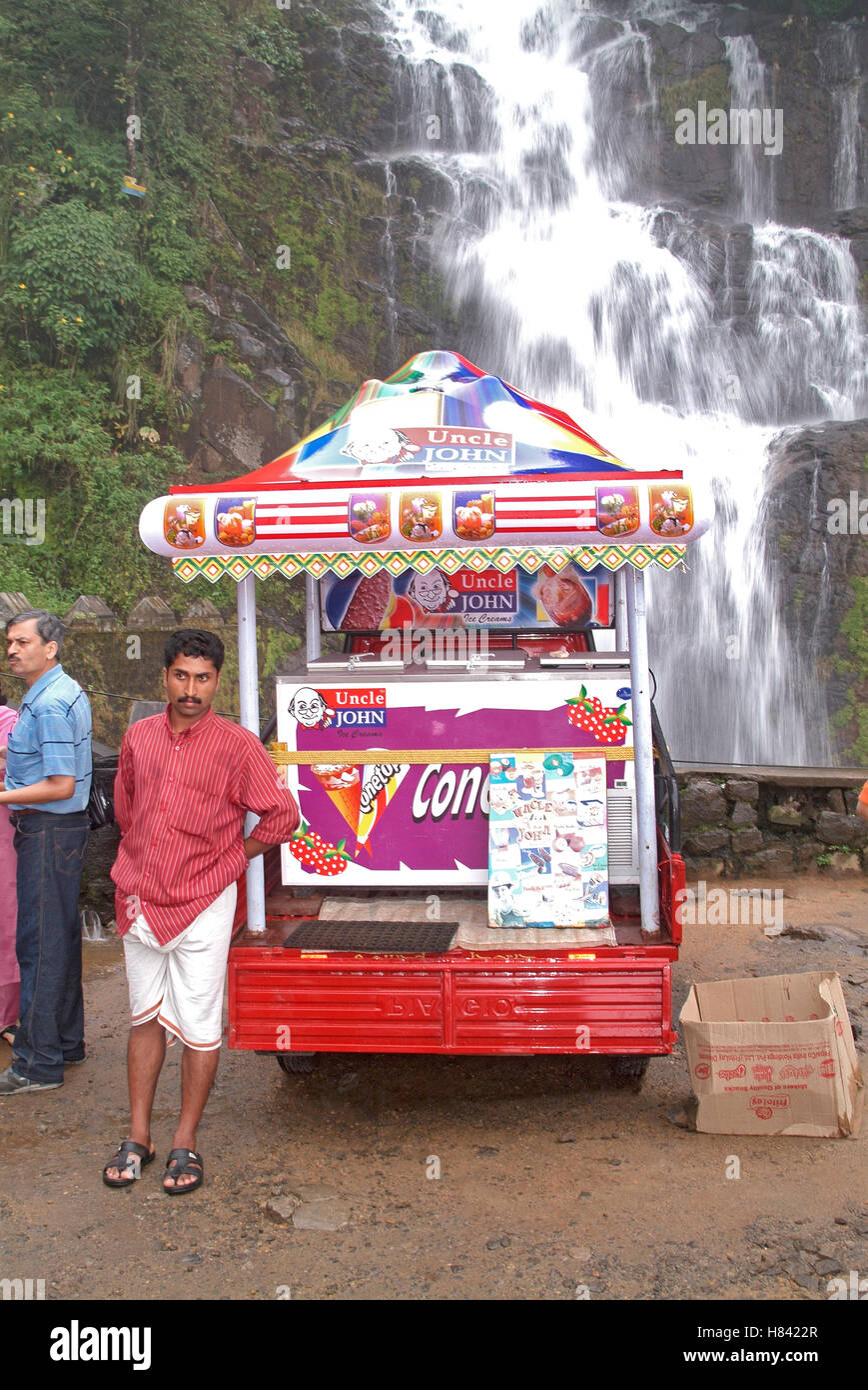 Mobile icecream shop near waterfall Stock Photo Alamy