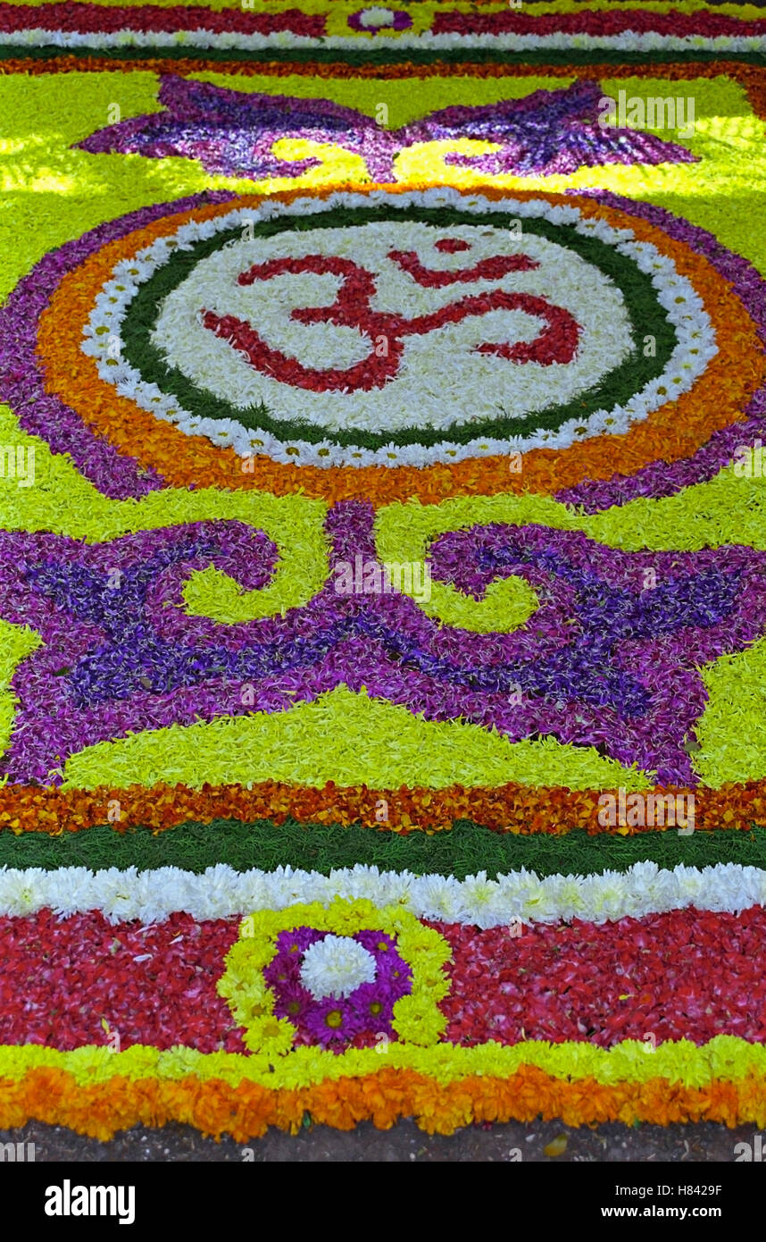 Flower rangoli - decoration made during festivals in India Stock ...