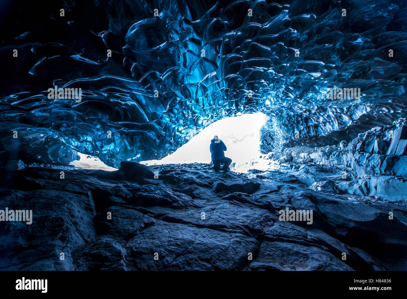 Inside Ice caves in Iceland Stock Photo