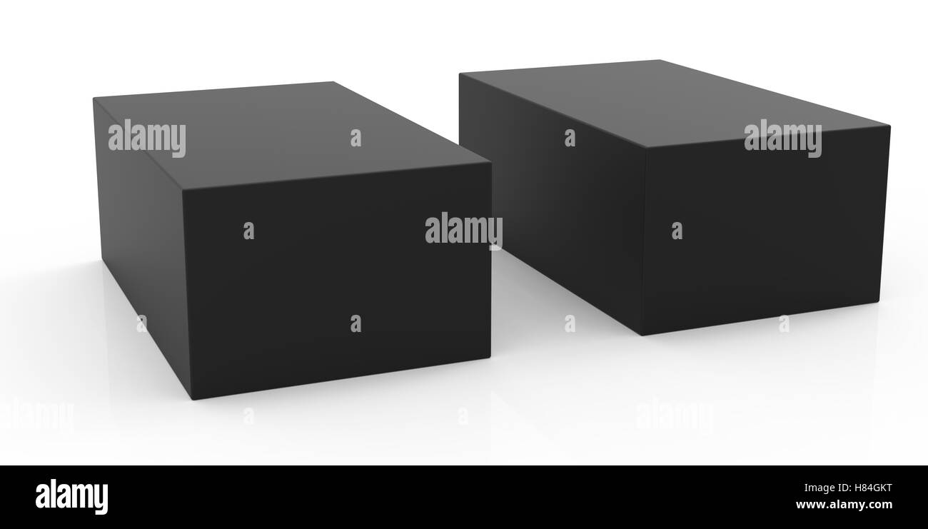two blank black boxes packaging template, 3d rendering white background