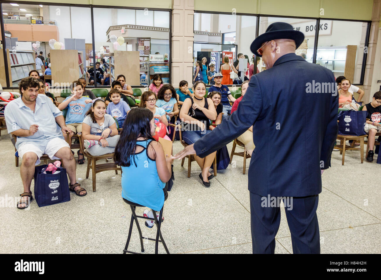 Miami Florida,Hialeah,JFK Library,Health and Literacy Fair,interior inside,Black Blacks African Africans ethnic minority,adult adults man men male,mag Stock Photo