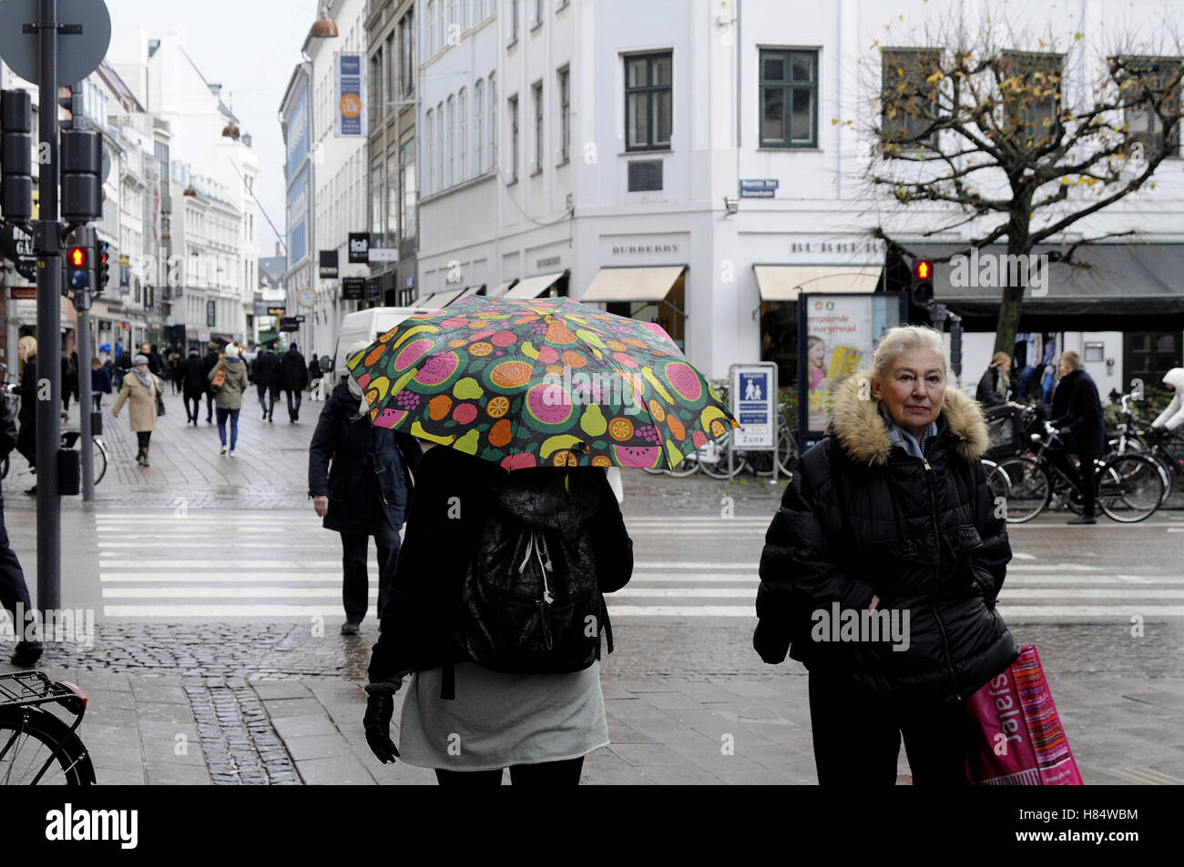 Copenhagen Denmark. 9th November 2016. Shoppers and travelers under umbreallas danish weather rainy day in Copenhagen Denmark Credit Francis Joseph Dean Deanpictures Alamy Live News Stock Photo Alamy
