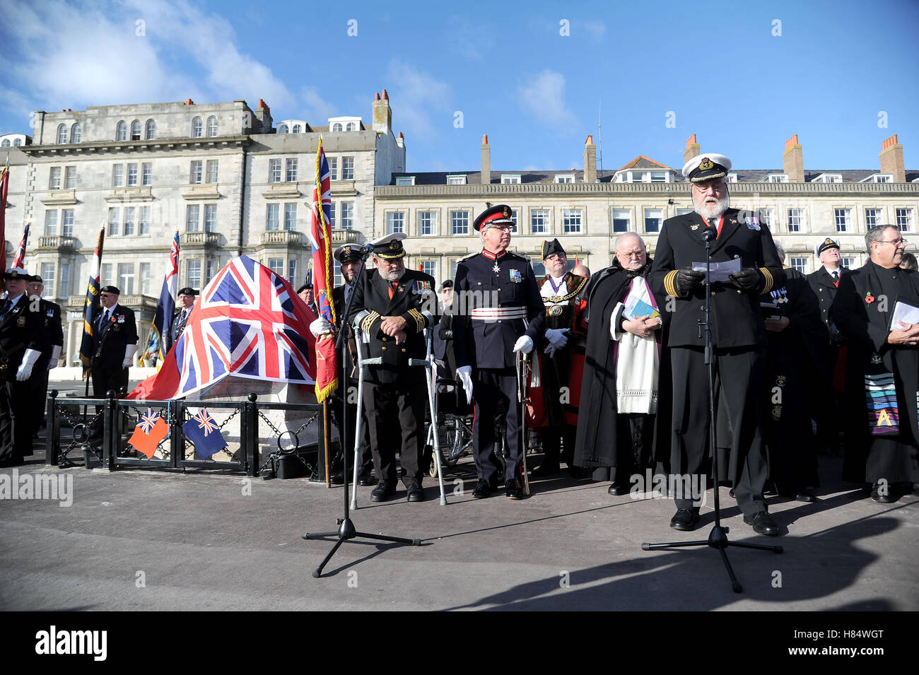 Unveiling of Memorial for merchant sailors, Weymouth, Dorset, UK Stock Photo