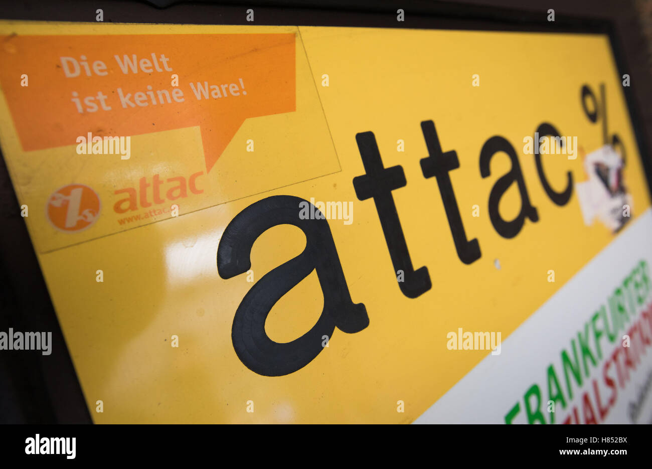 The logo from 'Attac' can be seen outside the building where the office