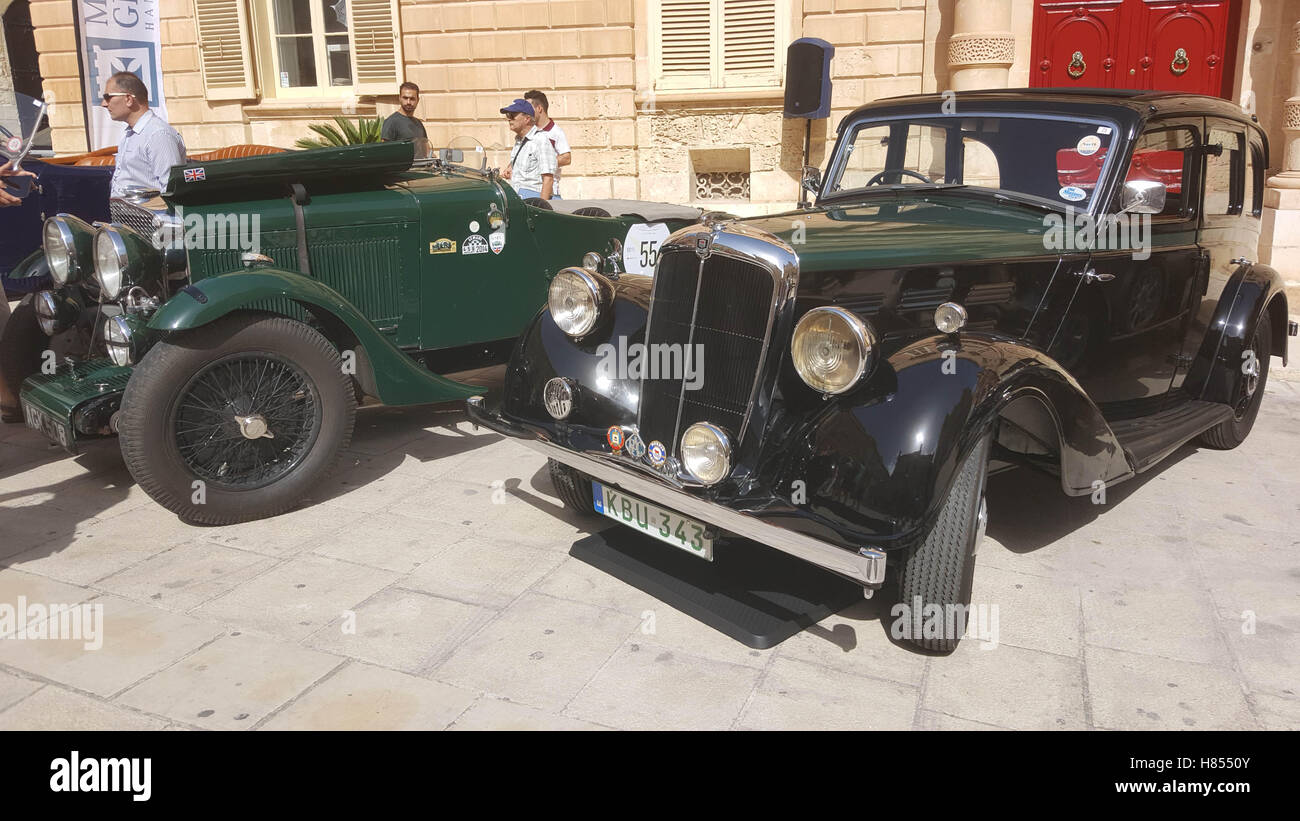 October 7, 2016 - The Malta Classic Concours d'Elegance by Mdina Glass celebrates the power and beauty of classics cars in the heart of Mdina. Select car collectors are invited show their classic cars to visitors. Cars are put on a test on the challenging circuit outside Mdina's fortified walls. Then, packs of 8 to 10 cars take to the circuit in a thrilling race to the finish line. © A. Bouazizi/ImagesLive/ZUMA Wire/Alamy Live News Stock Photo