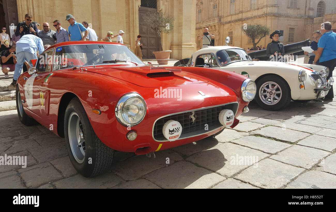October 7, 2016 - The Malta Classic Concours d'Elegance by Mdina Glass celebrates the power and beauty of classics cars in the heart of Mdina. Select car collectors are invited show their classic cars to visitors. Cars are put on a test on the challenging circuit outside Mdina's fortified walls. Then, packs of 8 to 10 cars take to the circuit in a thrilling race to the finish line. © A. Bouazizi/ImagesLive/ZUMA Wire/Alamy Live News Stock Photo