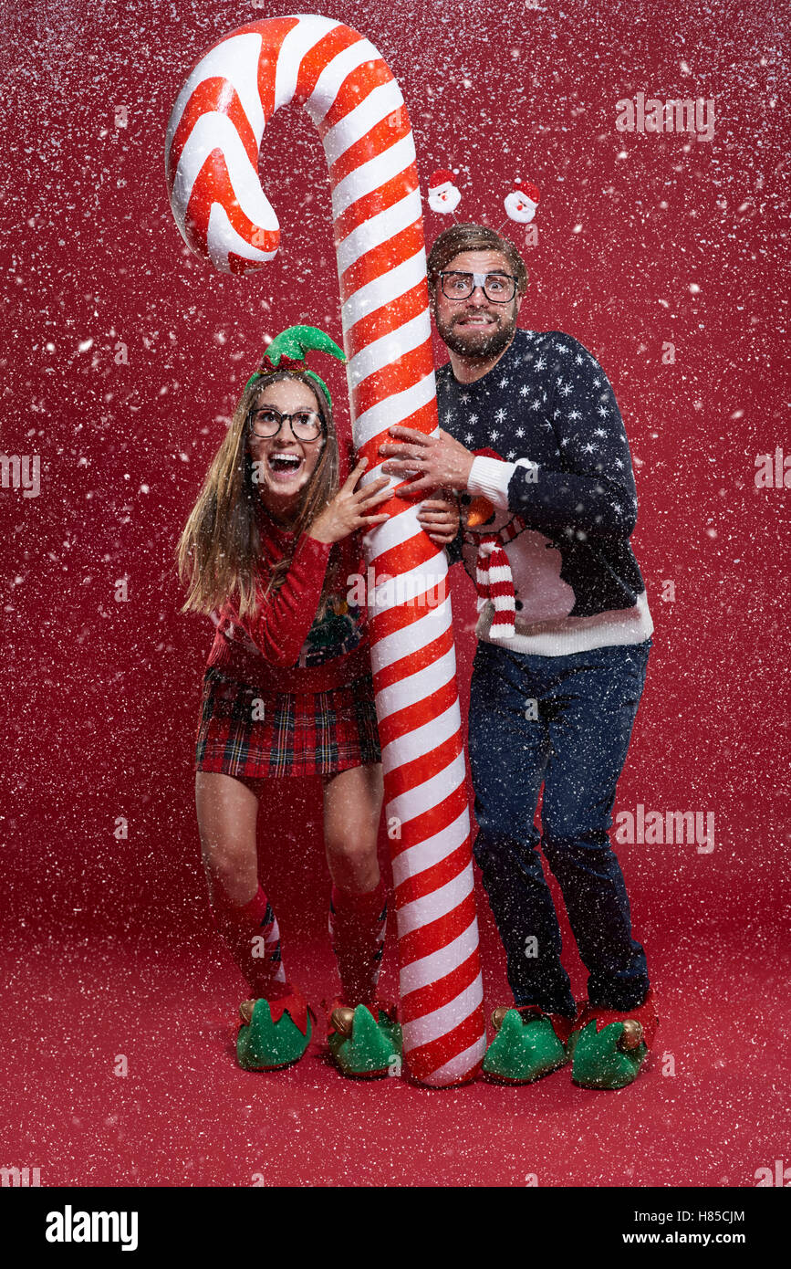 Standing with candy cane during the sandstorm Stock Photo