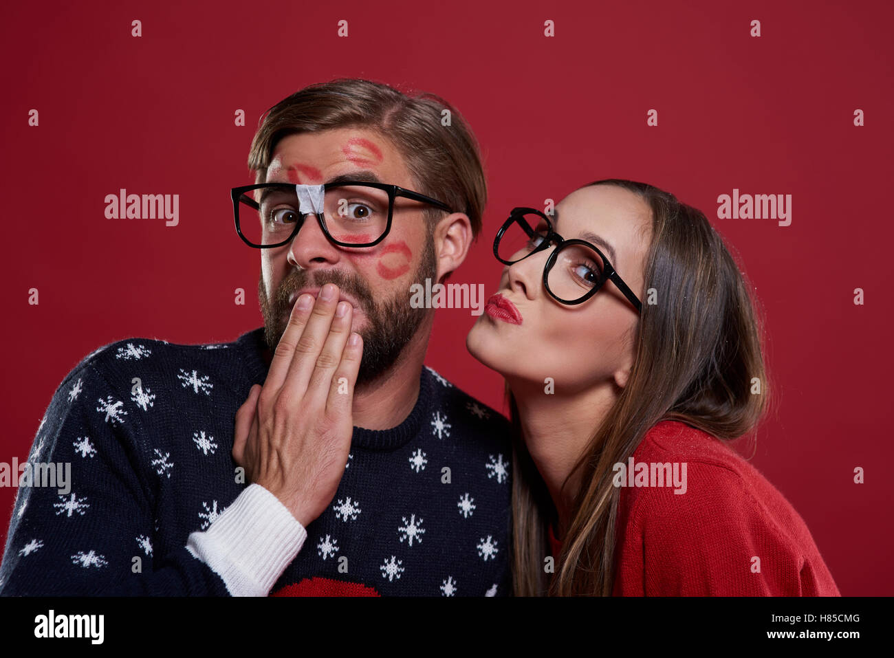 Shy man and his girlfriend Stock Photo